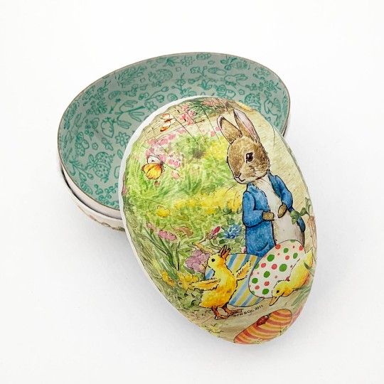 4-1/2" Peter Rabbit with Ducklings Papier Mache Easter Egg Container ~ Germany